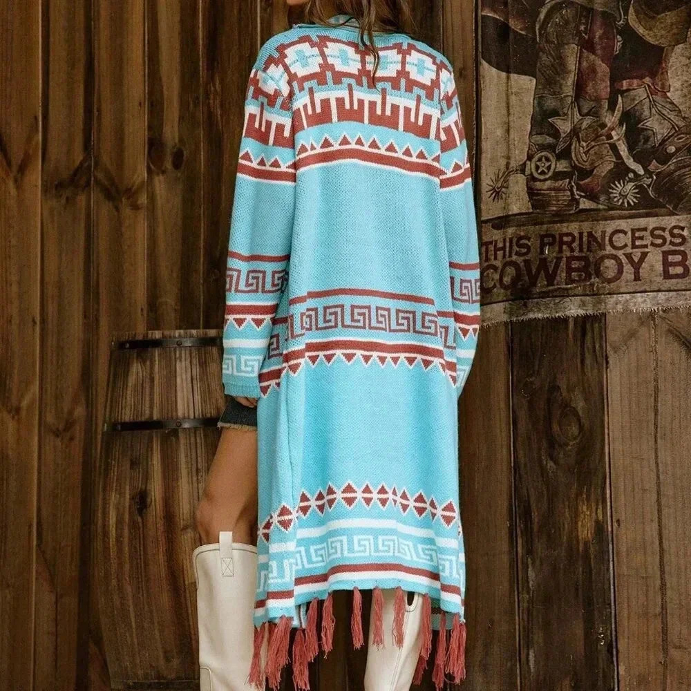 Multicolor Casual Women's Geometric Pattern Cardigan - Picture 2 of 6